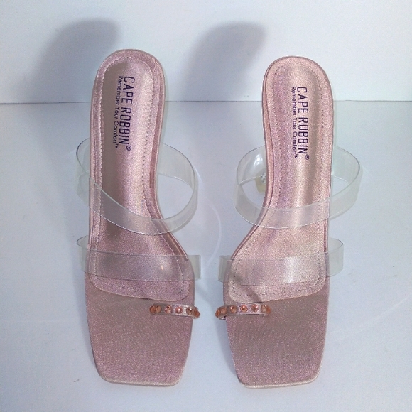 CAPE ROBBIN Champagne Bling Ring Toe Clear Heels- Size 8 - Picture 5 of 11